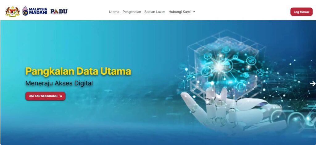 The official website’s homepage of PADU